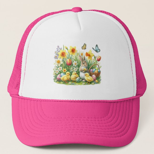 Classic/Vintage spring rabbit/chicken Trucker Hat (Front)