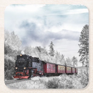Classic Vintage Steam Engine Train 997243-1 Square Paper Coaster
