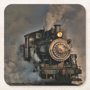 Classic Vintage Steam Engine Train Square Paper Coaster