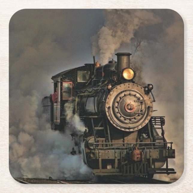 Classic Vintage Steam Engine Train Square Paper Coaster (Front)