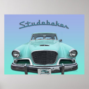 Classic Vintage Studebaker Silver Hawk 1959 Car Poster