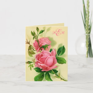 Classic Vintage Style Pink Roses Note Card