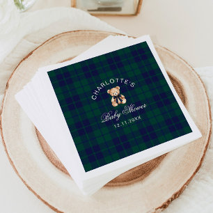 Classic Vintage Teddy bear Plaid Baby Shower Napkin