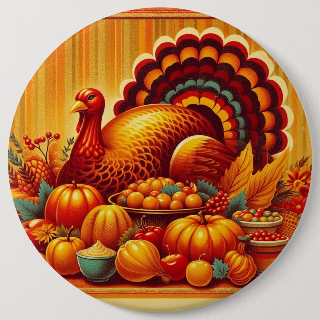 classic/vintage Thanksgiving Turkey 6 Inch Round Button (Front)
