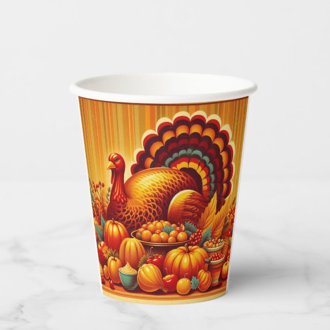 classic/vintage Thanksgiving Turkey Paper Cups (Front)