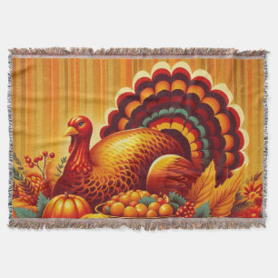 classic/vintage Thanksgiving Turkey Throw Blanket