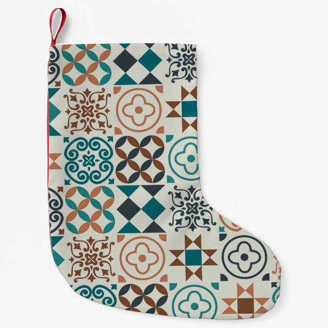 Classic Vintage Tile Pattern Small Christmas Stocking (Front)