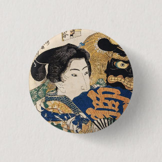 Classic vintage ukiyo-e geisha with fan Utagawa 1 Inch Round Button
