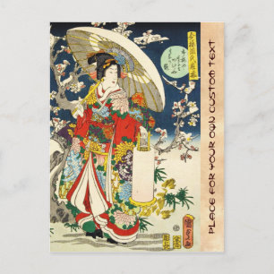 Classic vintage ukiyo-e geisha with umbrella postcard