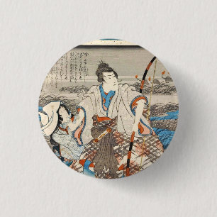 Classic vintage ukiyo-e samurai and lady Utagawa 1 Inch Round Button