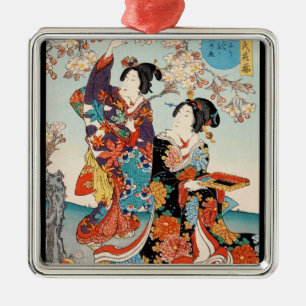 Classic vintage ukiyo-e two geishas Utagawa art Metal Ornament