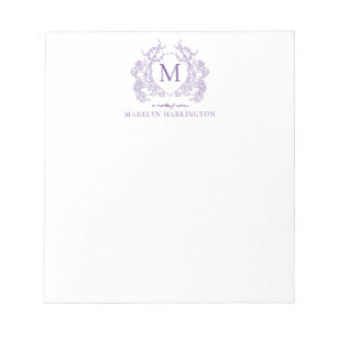 Classic Vintage Violet Floral Crest Monogram Notepad