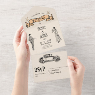 Classic Vintage Wedding All In One Invitation