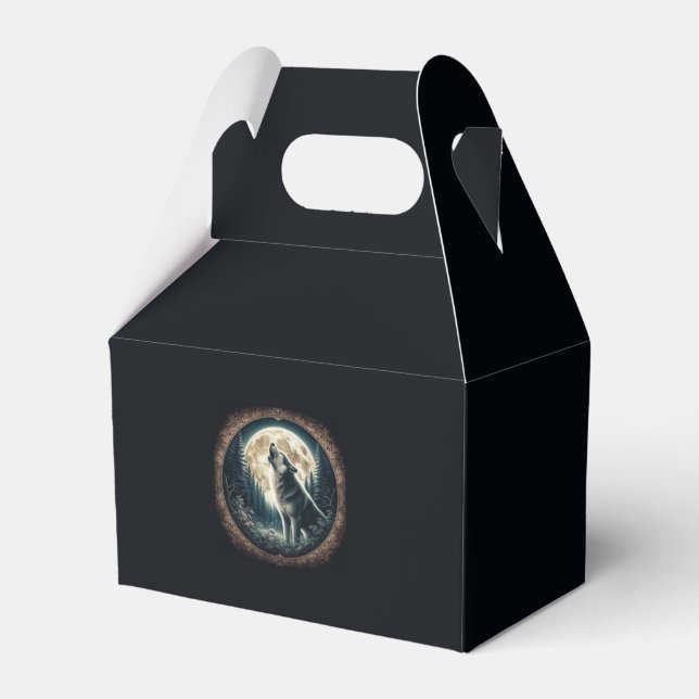 Classic, vintage wolf & moon  favor box (Front Side)