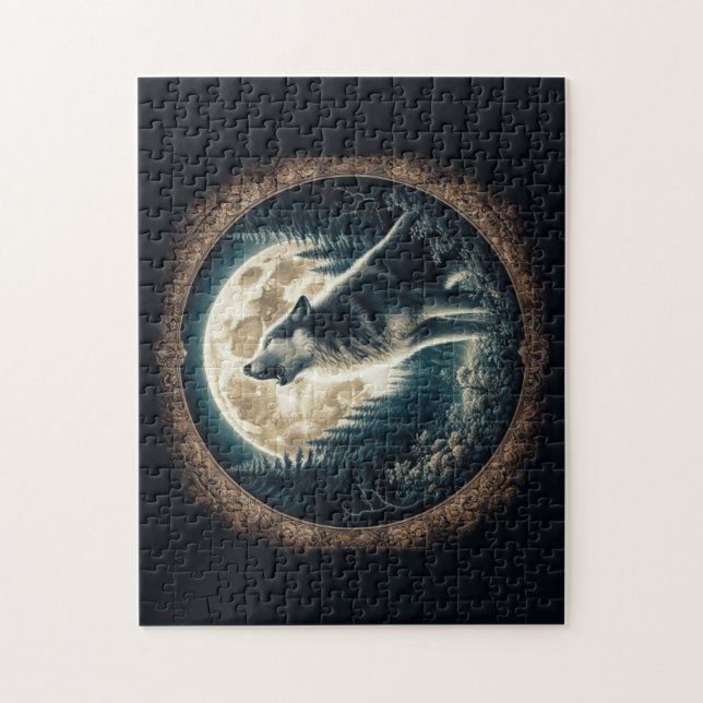 Classic, vintage wolf & moon  jigsaw puzzle (Vertical)