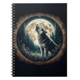 Classic, vintage wolf & moon  notebook