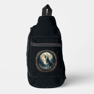 Classic, vintage wolf & moon  sling bag