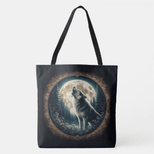 Classic, vintage wolf & moon tote bag