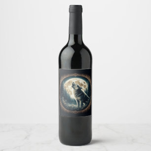 Classic, vintage wolf & moon  wine label