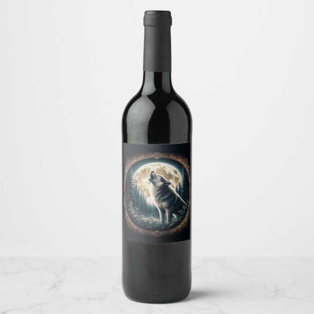 Classic, vintage wolf & moon  wine label (Front)