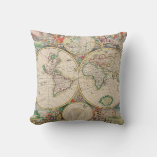 Classic Vintage World Travel Map Throw Pillow
