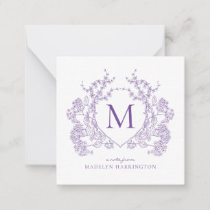Classic Violet Floral Crest Monogram Card