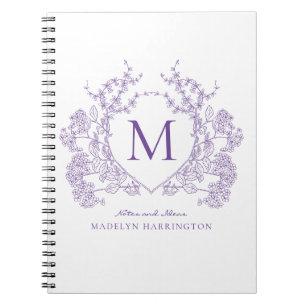 Classic Violet Floral Crest Monogram Notebook