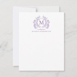 Classic Violet Floral Vintage Crest Monogram Card