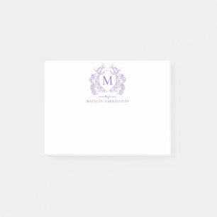 Classic Violet Floral Vintage Crest Monogram Post-it Notes
