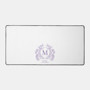 Classic Violet Purple Floral Crest Monogram Desk Mat