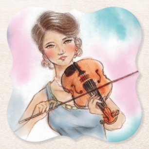 Classic Violin Lady Shaped Coaster, Vintage Art Paper Coaster