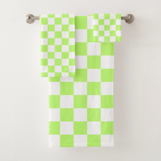 Classic visual lime chequerboard  bath towel set (Insitu)