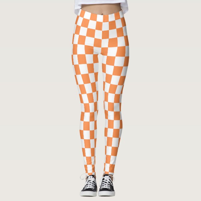 Classic visual orange chequerboard  leggings (Front)