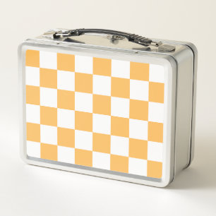 Classic visual peach checkerboard metal lunch box