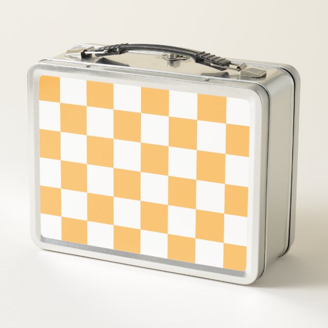 Classic visual peach checkerboard  metal lunch box (Back)