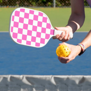 Classic visual pink chequerboard pickleball paddle