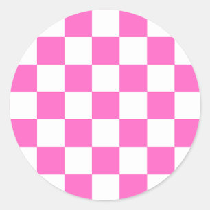 Classic visual pink chequerboard  round sticker