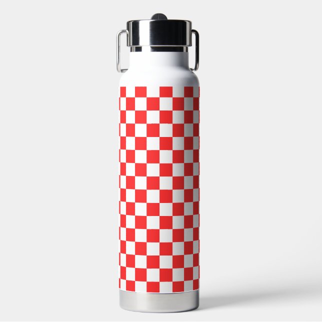 Classic visual red chequerboard  water bottle (Front)