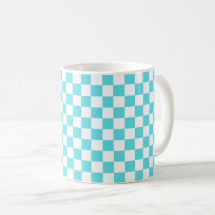 Classic visual turquoise blue chequerboard  coffee mug