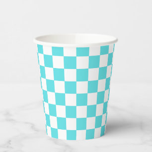 Classic visual turquoise blue chequerboard paper cups