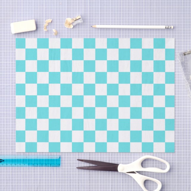 Classic visual turquoise blue chequerboard  tissue paper (Craft)
