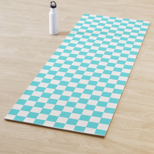 Classic visual turquoise blue chequerboard  yoga mat (In Situ)