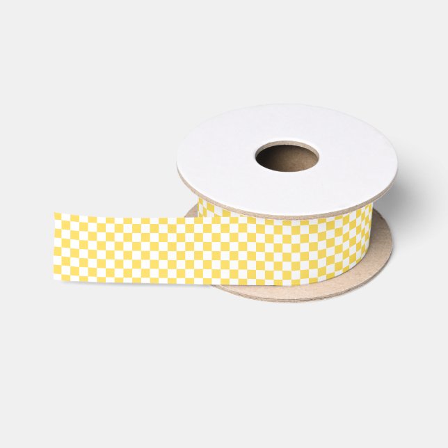 Classic visual yellow chequerboard  satin ribbon (Spool)