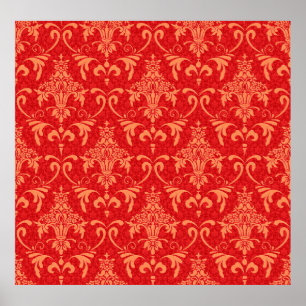 classic wallpaper with Victorian ornament, red and Poster