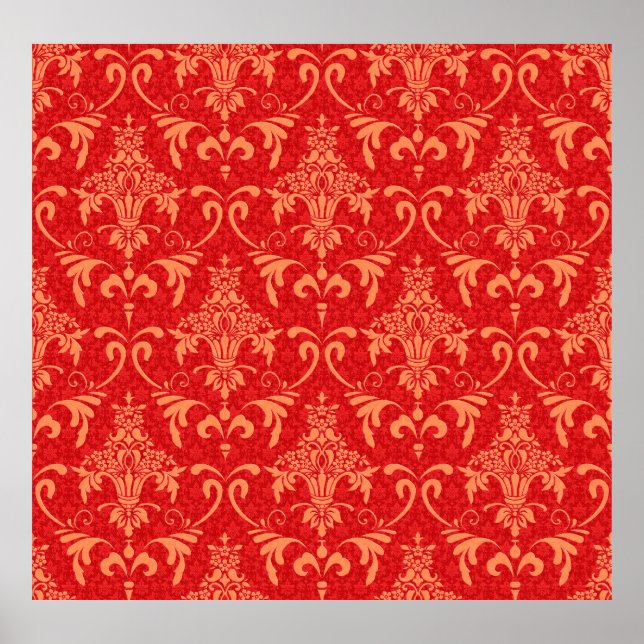 classic wallpaper with Victorian ornament, red and Poster (Front)