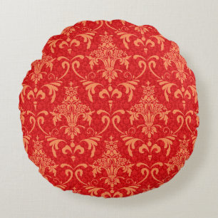 classic wallpaper with Victorian ornament, red and Round Pillow