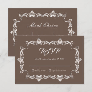 Classic Warm Mocha Brown Ornately Framed Wedding RSVP Card