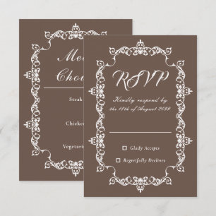 Classic Warm Mocha Brown Ornately Framed Wedding RSVP Card