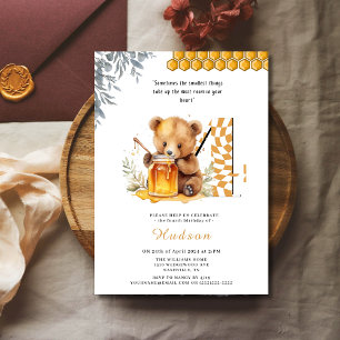 Classic Watercolor Bear Honey fourth birthday Invitation