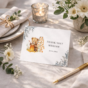 Classic Watercolor Bear Honey fourth birthday  Thank You Card